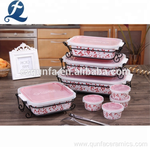 Printed Ceramic Baking Dish Bakeware Set With Lid